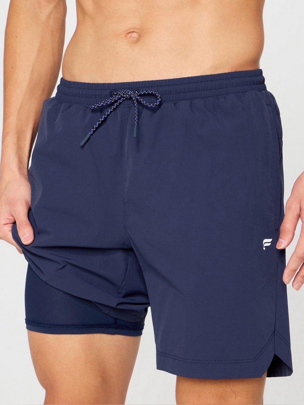 Fabletics The Swim Trunk 7in Navy Men's Athletic 2-in-1 Training Shorts